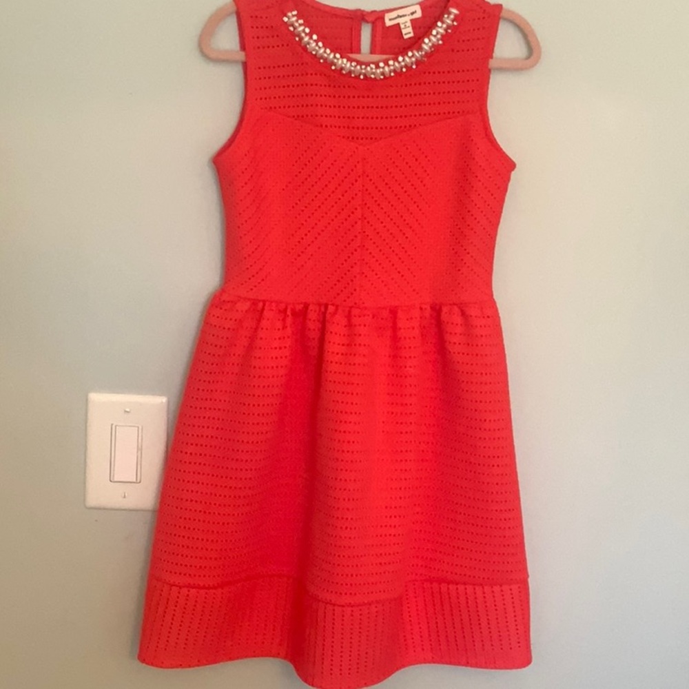 GIRLS DRESS MONTEAU JEWELED NECK EMBELLISHMENT PEACHY ORANGE FIRM PRICE